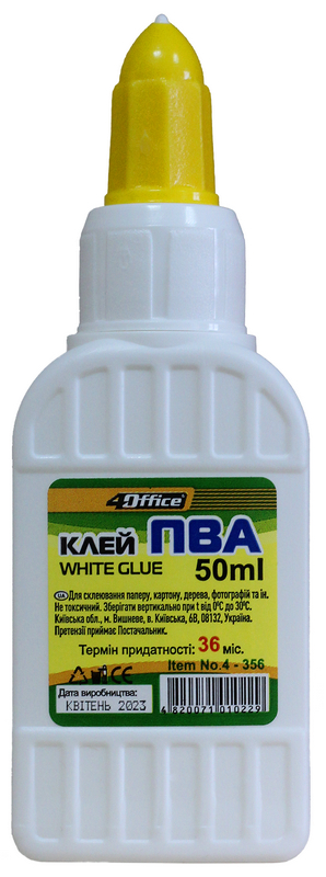 Клей ПВА 4OFFICE (4-356) 50мл, кришка-дозатор